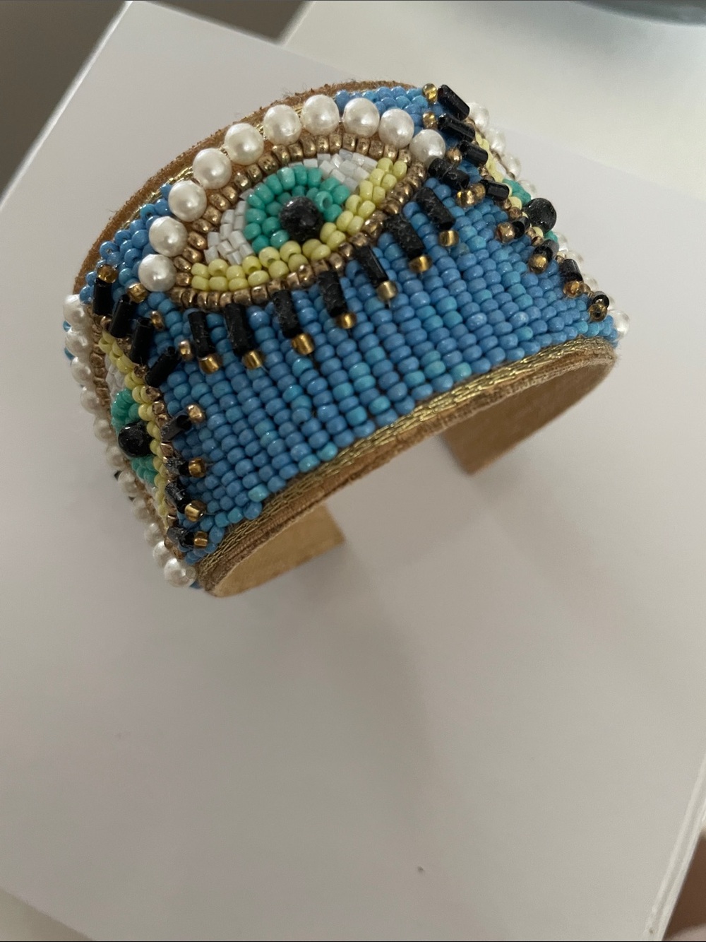 Beaded Evil Eye Cuff Bracelet - Blue